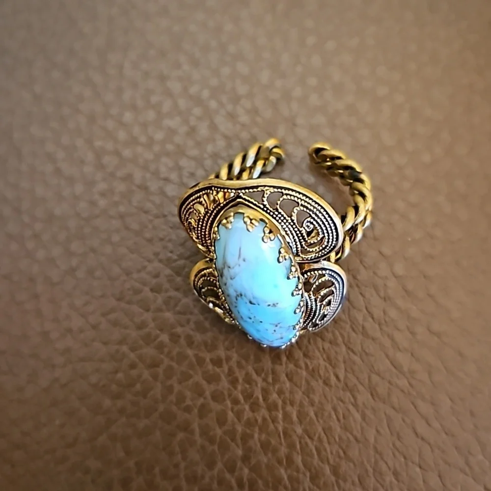 Antique West Germany Oval Gemstone Filigree Adjustable Castlecore Ring